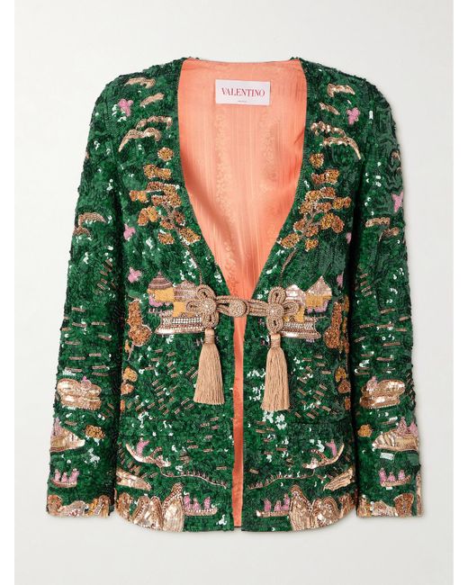 Valentino Garavani Green Sequined Silk Jacket