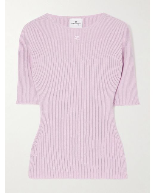 Courreges Pink Oberteil Aus Einer Gerippten Baumwoll-Wollmischung