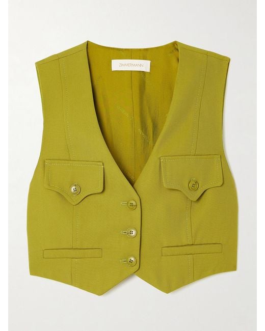 Zimmermann Green Luna Cropped Twill Vest