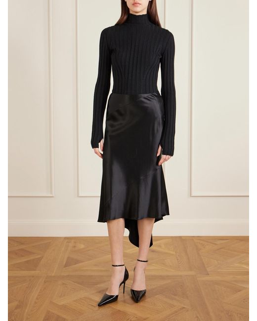 Alaïa Natural Asymmetric Silk-Satin Skirt