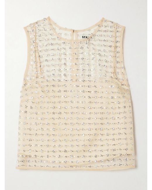 Staud Natural Seraphina Cropped Layered Embellished Tulle Top