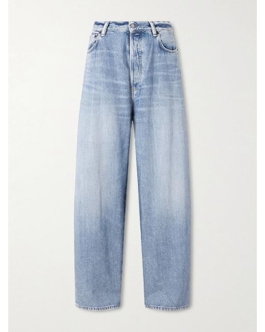 Acne Blue 2023 Crystal-Embellished Low-Rise Wide-Leg Jeans