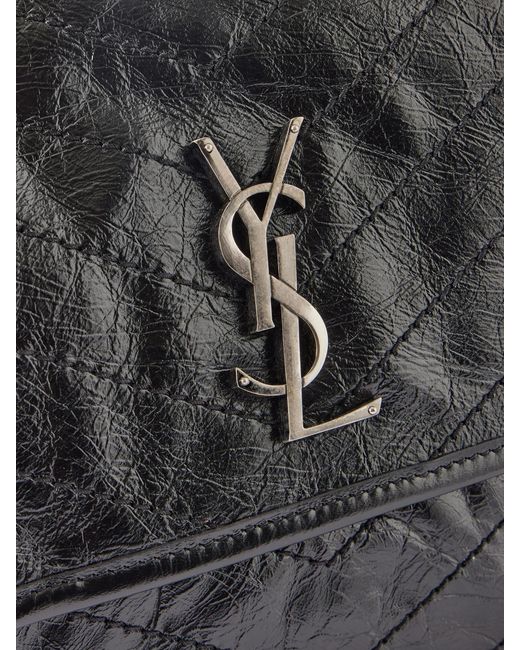 Saint Laurent Black Niki Medium Crinkled Glossed-Leather Shoulder Bag