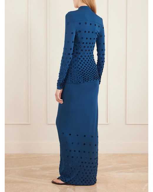 Rabanne Blue Gathered Flocked Jersey Blouse