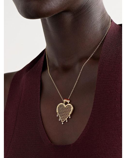 Yvonne Léon Natural Minaudière Coeur 9- And 18-Karat, Agate And Diamond Necklace