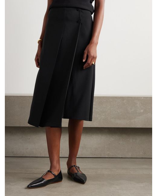 Loro Piana Black Alida Bead-Embellished Pleated Silk Crepe De Chine Midi Wrap Skirt