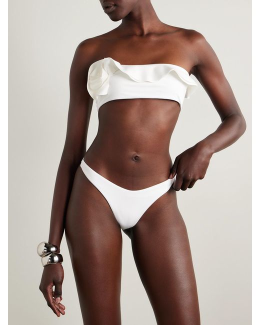 Maygel Coronel White Bies Ruffled Bandeau Bikini
