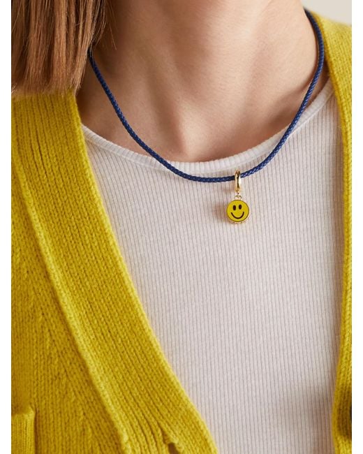 Collier En Or 14 Carats (585/1000) Émail Et Cuir Lauren Rubinski en coloris White