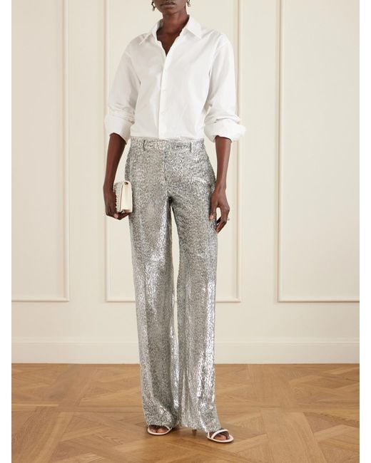 Stella McCartney White Metallic Fil-Coupé Crepe Straight-Leg Pants