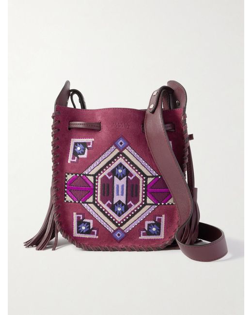Isabel Marant Purple Mini Silao Embroidered Suede And Leather Shoulder Bag