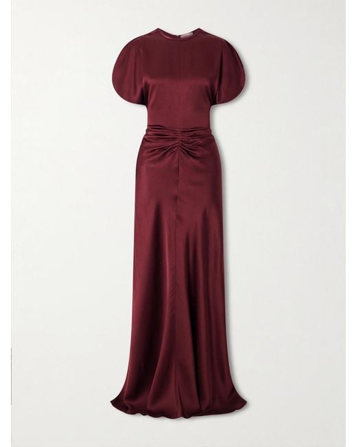 Victoria Beckham Red Isabella Ruched Satin Gown