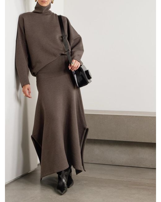 Lemaire Brown Wool And Cotton-Blend Jersey Midi Skirt