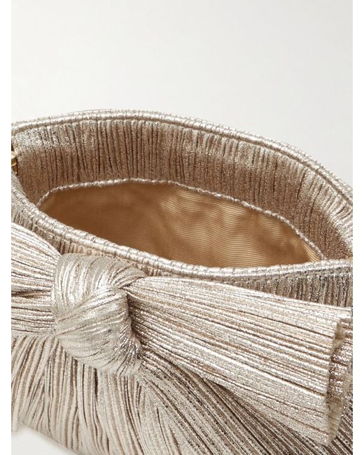 Loeffler Randall Natural Rayne Bow-Embellished Plissé-Lamé Clutch