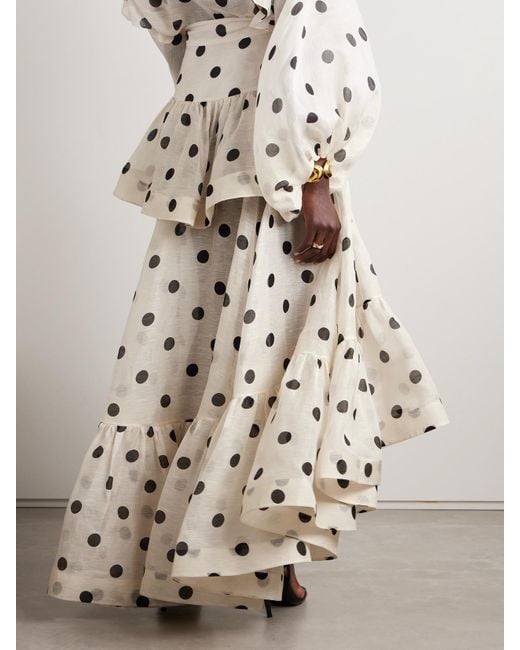 【Zimmermann】Crush polka-dot linen and silk maxi skirt ZIMMERMANN Crush tiered ruffled polka-dot linen and silk