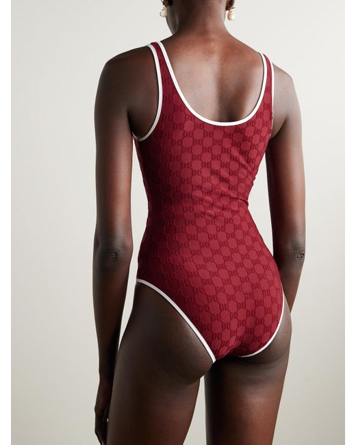 Gucci Red Lido Terry-Jacquard Swimsuit