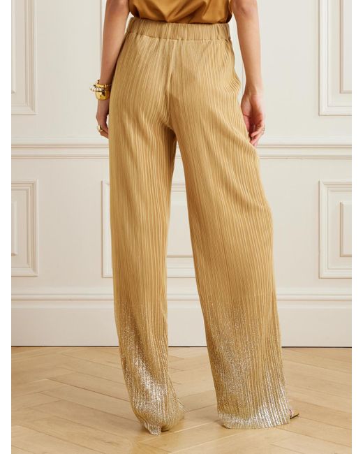 Dima Ayad Natural Metallic Plissé Tulle Wide-Leg Pants