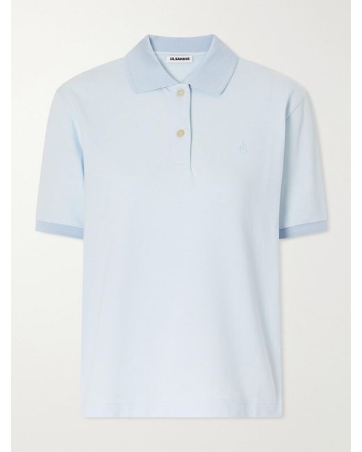 Jil Sander Blue Logo-Embroidered Cotton-Piqué Polo Shirt