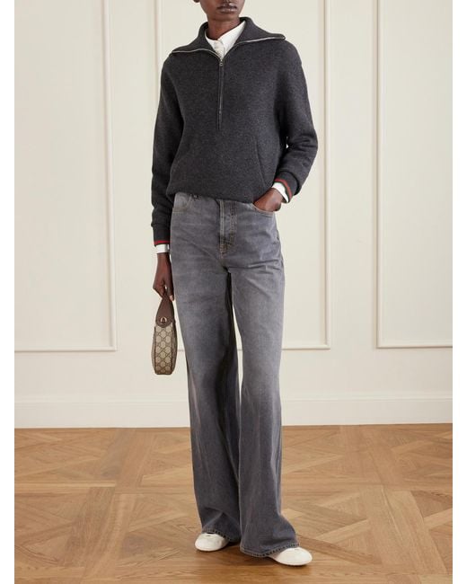 Gucci Natural Shift Webbing-Trimmed Canvas-Jacquard And Suede Ballet Flats