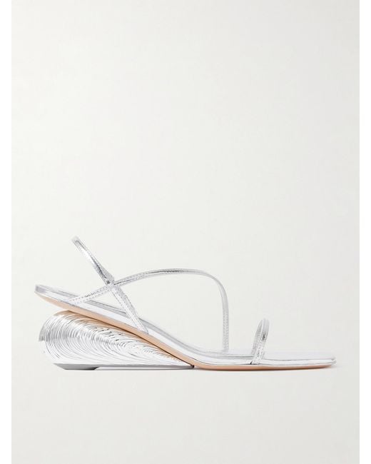 Jonathan Simkhai White Bridget Metallic Leather Wedge Sandals