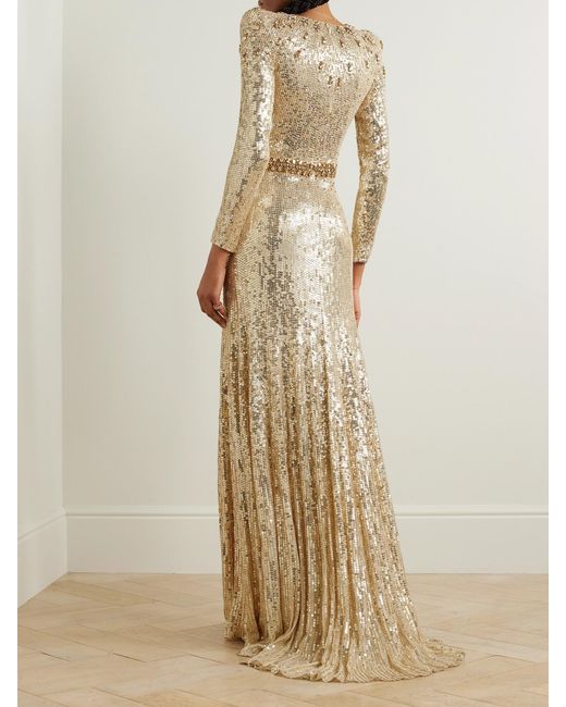 Jenny Packham Natural Georgia Embellished Sequined Tulle Gown