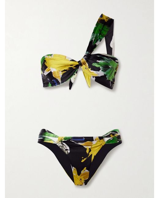 SARA CRISTINA White Narcissus Asymmetrischer Bikini Aus Stretch-Econyl Mit Print
