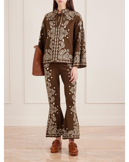 Farm Rio Brown Jacquard-Knit Sweater