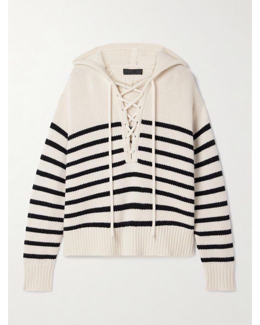 Nili Lotan Natural Noemi Lace-Up Striped Cashmere Hoodie
