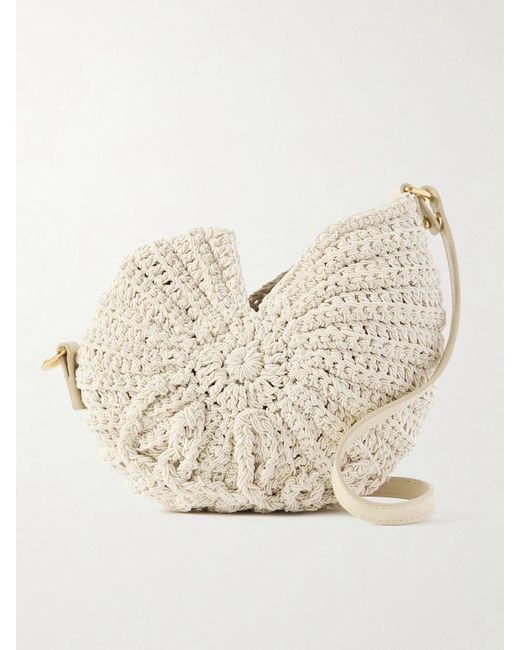 Chloé Natural Sea Treasures Leather-Trimmed Crocheted Cord Shoulder Bag