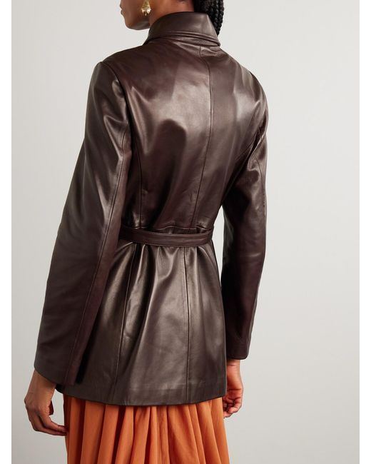 Nour Hammour Brown Ramona Belted Paneled Leather Jacket