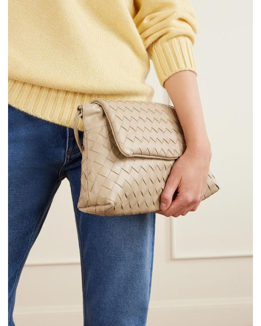 Bottega Veneta Natural Giorno Intrecciato Leather Shoulder Bag