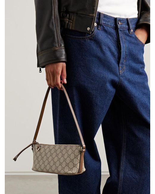 Gucci Natural Leather-Trimmed Printed Coated-Canvas Shoulder Bag
