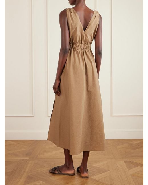 Brunello Cucinelli Natural Belted Cotton-Blend Poplin Midi Dress