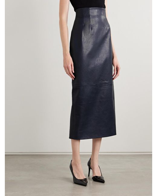 Khaite Blue Loxley Leather Maxi Skirt