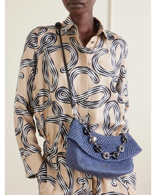 Loewe Blue Paula's Ibiza Ola Embellished Leather-Trimmed Raffia Shoulder Bag