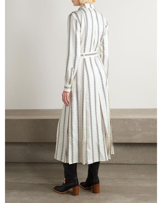 Gabriela Hearst White Galway Belted Striped Silk-Twill Midi Shirt Dress