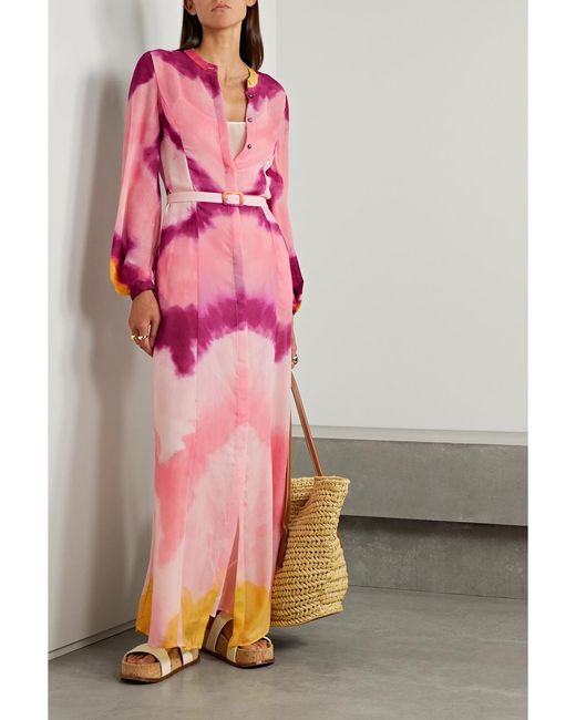 Gabriela Hearst Pink Massey Belted Tie-Dyed Cashmere Maxi Dress