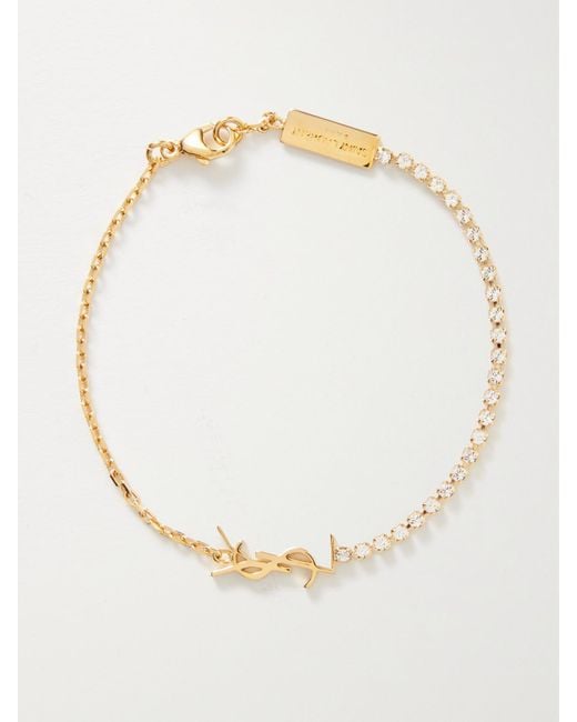 Saint Laurent Natural Cassandre-Tone Crystal Bracelet