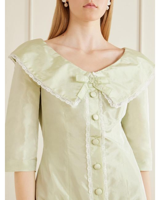 Alessandra Rich Natural Lace-Trimmed Silk Off-Shoulder Mini Dress