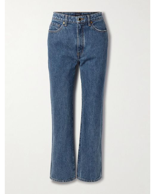 Khaite Blue Abigail Cropped High-Rise Straight-Leg Jeans