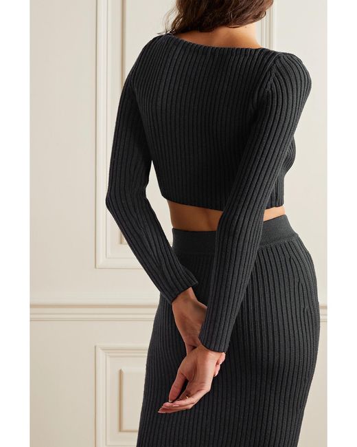 Michael Kors Black Cropped Ribbed Wool-Blend Cardigan
