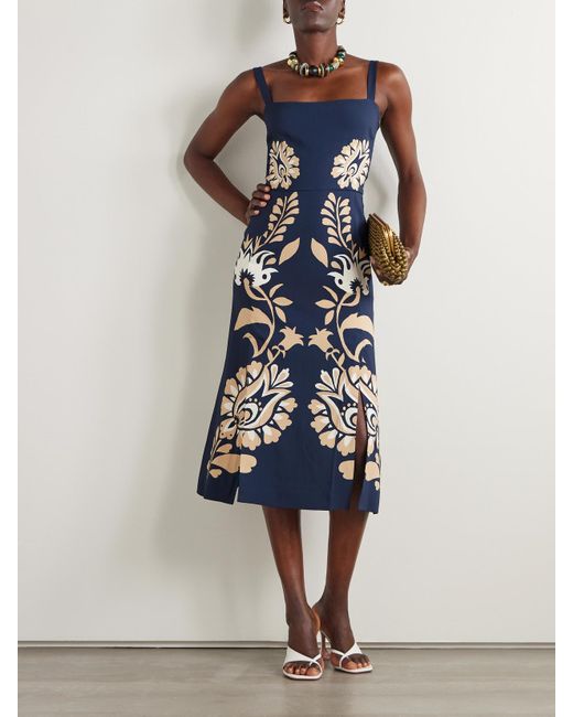 LaDoubleJ Blue Buy Me A Martini Floral-Print Crepe Midi Dress