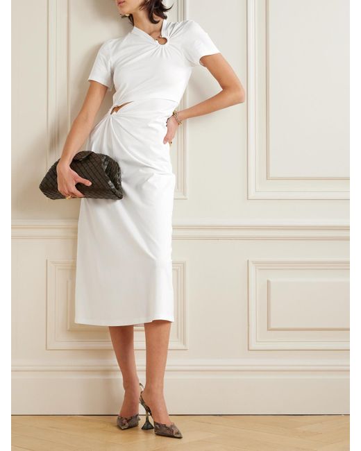 Rabanne White Embellished Cutout Jersey Midi Dress