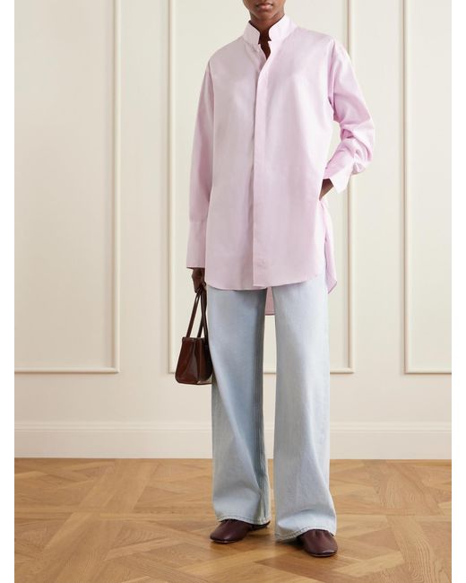 Comme Si Pink Mandarin-Collar Striped Cotton-Poplin Tunic