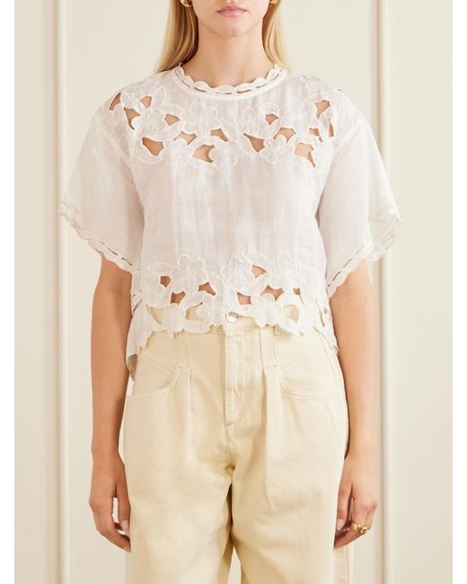 Isabel Marant White Relda Cut-Out Ramie Blouse