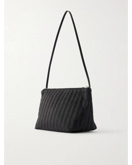 Valesque Black Corset Leather-Trimmed Quilted Satin-Shell Shoulder Bag