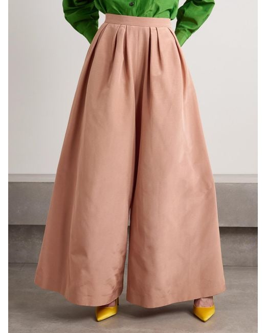 Carolina Herrera Pink Pleated Cotton-Blend Faille Wide-Leg Pants