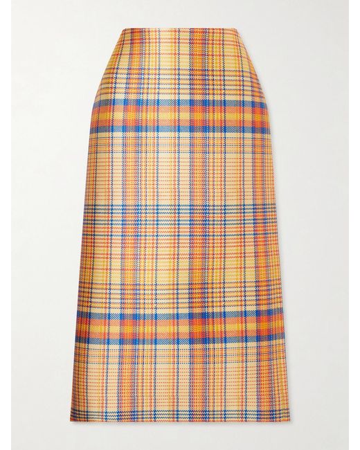 Brandon Maxwell Orange Mercer Checked Wool And Silk-Blend Mikado Midi Skirt