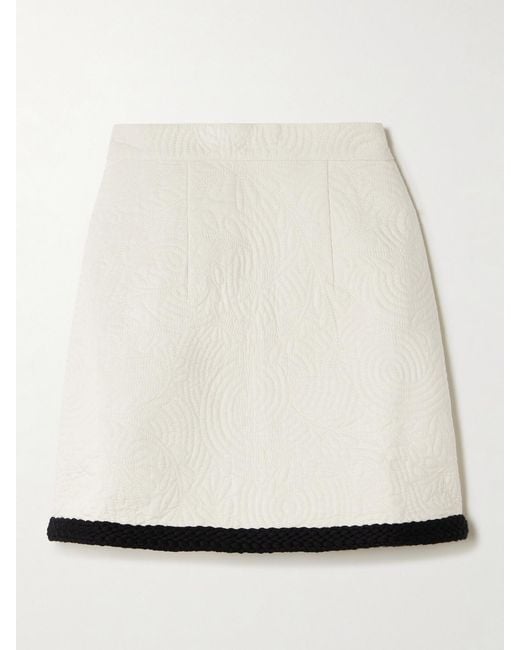 Emporio Sirenuse Natural Giuliana Braid-Trimmed Quilted Cotton Mini Skirt