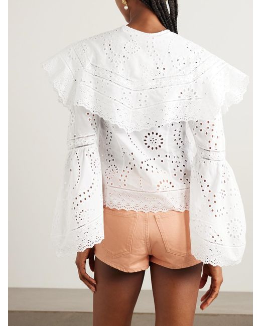 Loretta Caponi White Azzurra Broderie Anglaise Cotton-Poplin Blouse