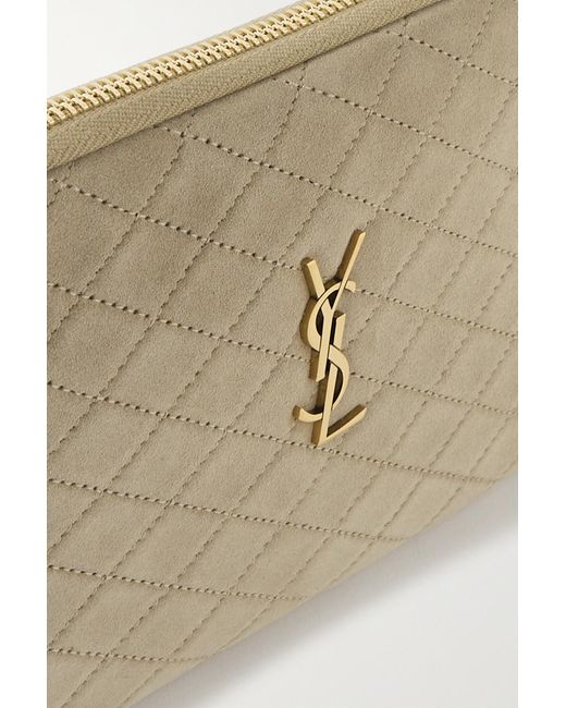 Saint Laurent Gaby Quilted Suede Shoulder Bag in Natural Lyst